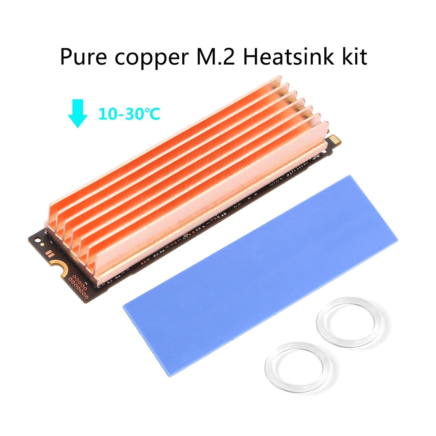 M.2 Heatsink Pure Copper Nvme ssd Heat Sink 7 Fins with Thermal Silicone pad for PC / PS5 M.2 PCIE NVMe SSD or M.2 SATA SSD