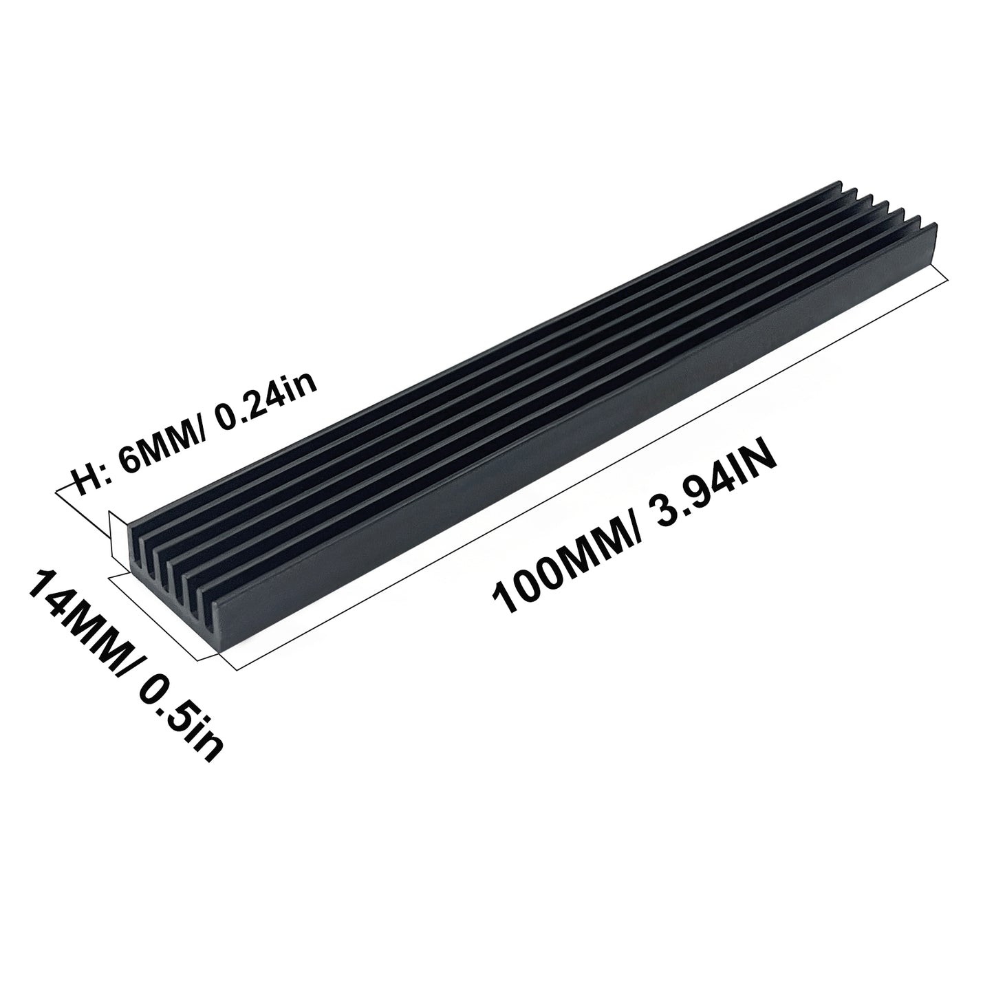 14mm Aluminum Heatsink with Thermal Conductive Adhesive Tape 100 x 14 x 6mm Heat Sink Strip Radiator Cooler Cooling Fin for Cooler Electronics LED CPU Memory Chip, Black