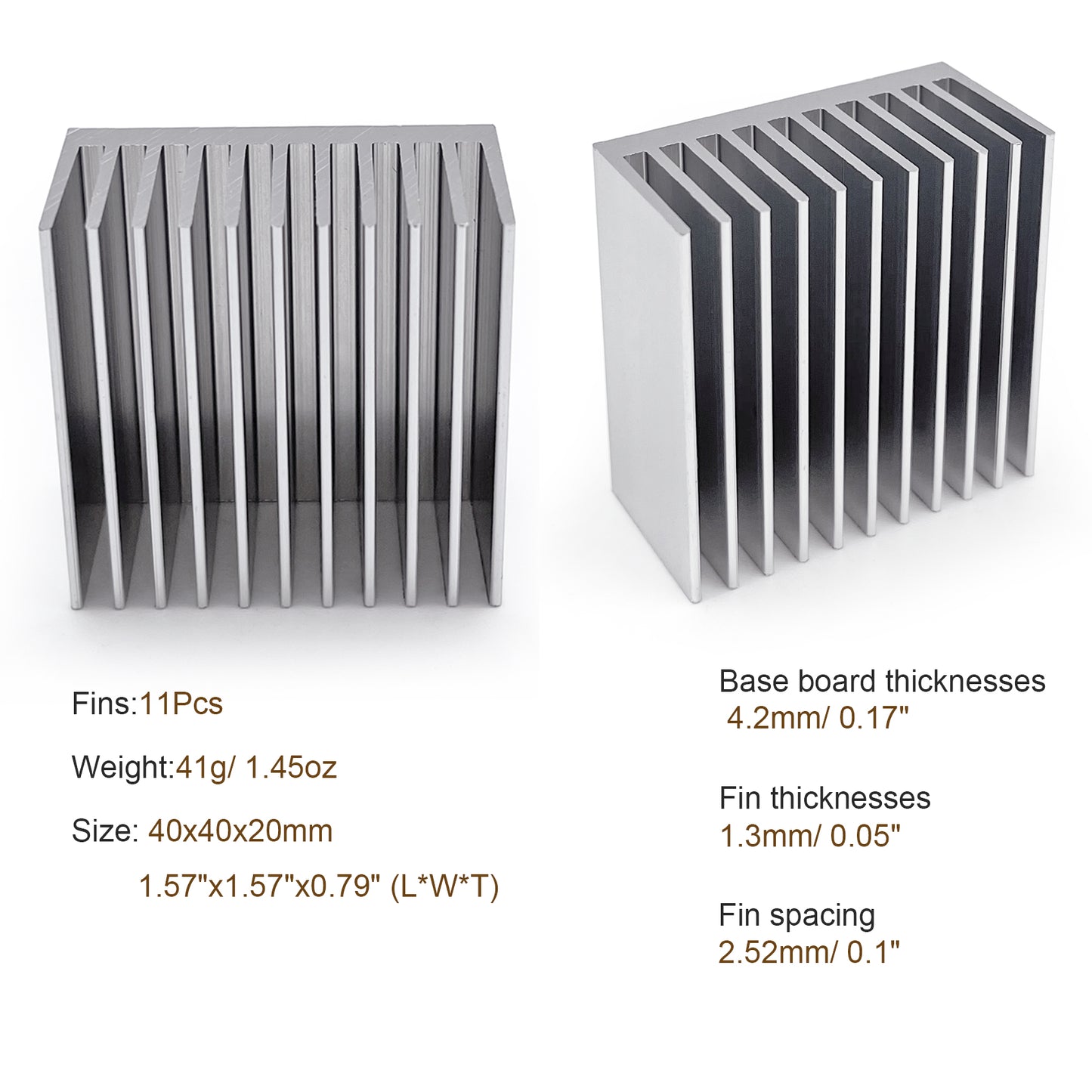40mm Heatsink 40x40x20mm/ 1.57"x1.57"x0.79" Aluminium Heatsink Kit Sync Cooler Cooling Fins for Electronics Computer VRM Led Memory Chip Peltier Module 3D Printer Stepper Motor (40mmx40mmx20mm)