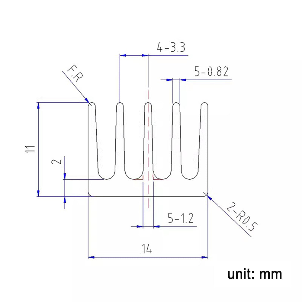 MOS chip motherboard heatsink 20*14*11mm black broken groove with adhesive backing aluminum profile heatsink
