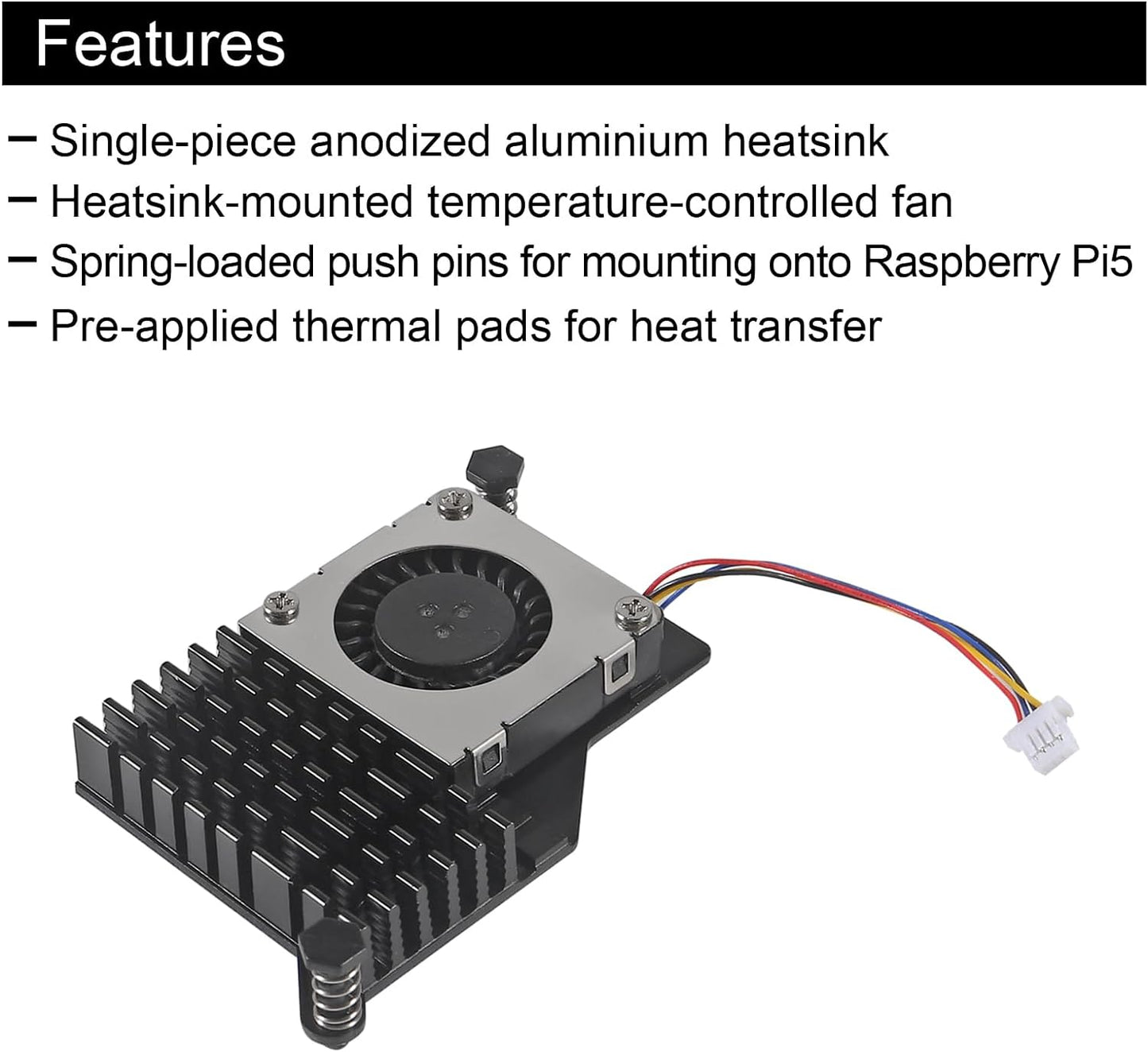 Raspberry Pi 5 Official Active Cooler,Aluminium Heatsink, Variable-Speed Blower (Black)