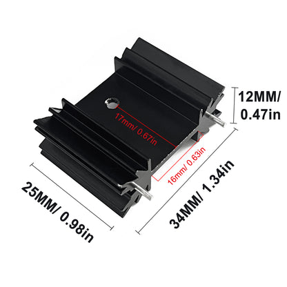 TO-220 Aluminum Heatsink 25x34x12mm / 1.3"x0.99"x0.47" TO220 Heat Sink for Cooling MOSFET SCR Power Voltage Regulator ICS Anodized Black