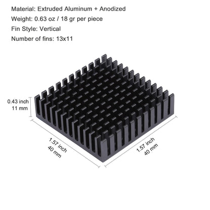 40mm Heat Sink Kit 40 x 40 x 11mm/ 1.57" x 1.57" x 0.43" Aluminum Heatsink Radiator Cooler with Thermal Conductive Adhesive Tape Cooling Fins for Peltier Module Computer PCB Charger Electronic Router