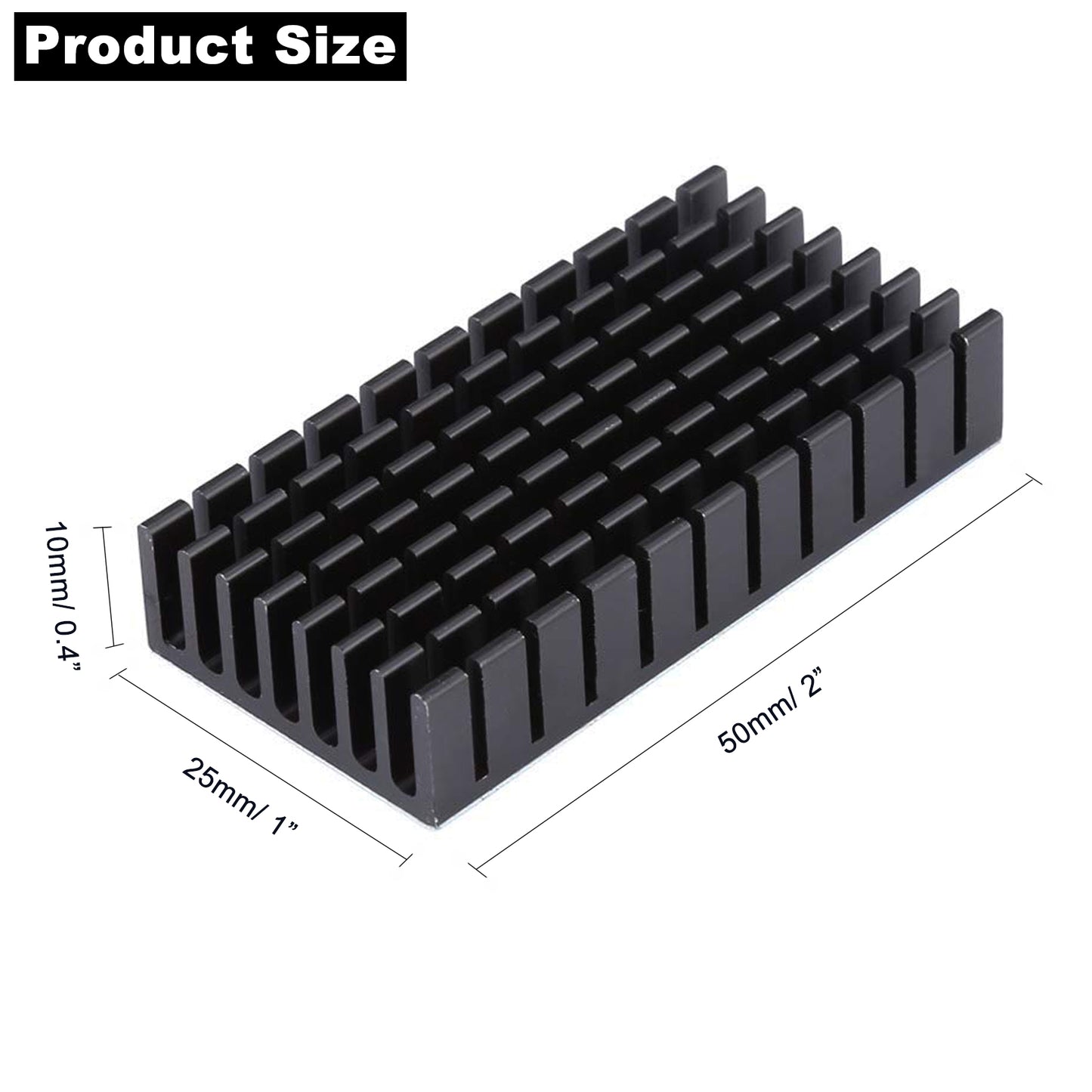Awxlumv 25mm Heatsink 50x25x10mm/ 2 x 1x 0.4 inch with Thermal Conductive Tape, Black