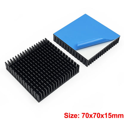 Aluminum Heat Sink with Thermal Conductive Adhesive Tape - 70mm×70mm×15mm Square High Power Heatsink Passive Cooling Dissipation for Computer PC Power Supplies Hard Disks Peltier Module Electronics