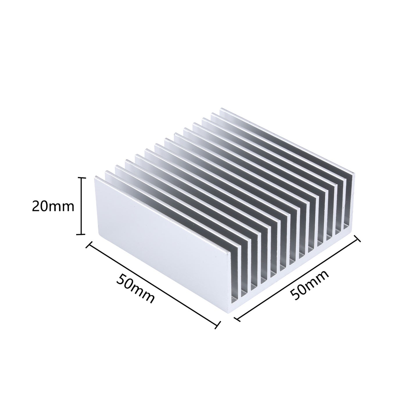 50mm Aluminum Heatsink Kit 50x50x20mm / 1.57"x1.57"x0.79" Heat Sink Cooler for GPU CPU Peltier Plate Module Router Amplifier Led Chipset Heat Radiator Cooling Fin -Sliver