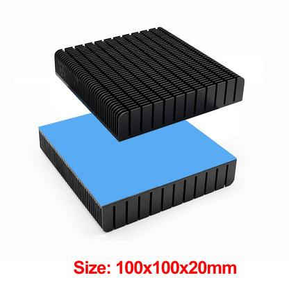 Large Heatsink Aluminum 3.94x3.94x0.79inch / 100x100x20mm + Thermal Conductive Adhesive Tape