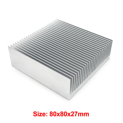 Aluminum Heat Sink 80mm 80x80x27mm / 3.15x3.15x1inch Heatsink Large Radiator Circuit Board Cooling Cooler 26 Fins for LED Power High Fans - Sliver