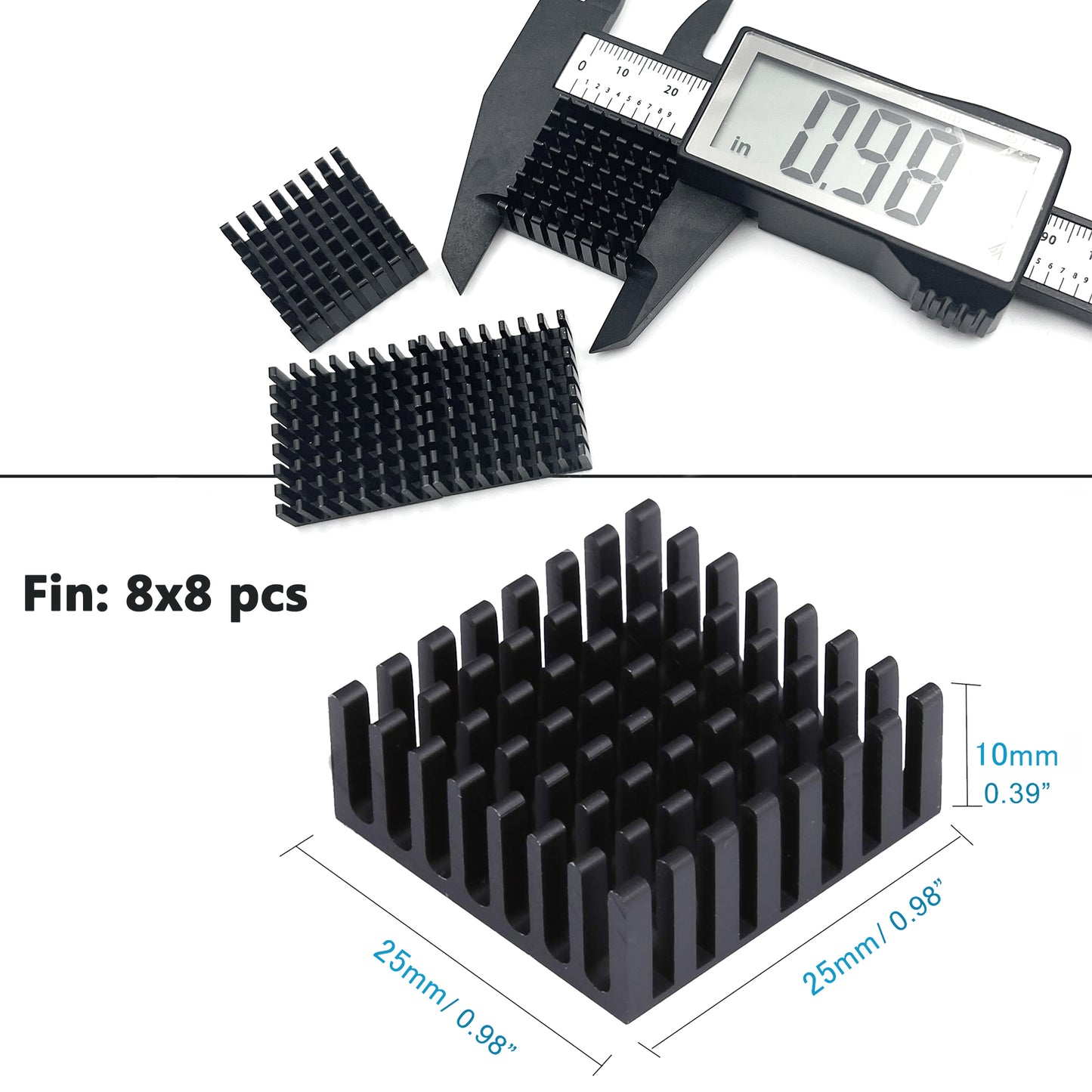 Awxlumv Small Aluminum Heatsink 25x25x10mm / 0.98x0.98x0.39inch with Thermal Tape/ Pad for ASUS ROG Ally GPU IC Chips, Black