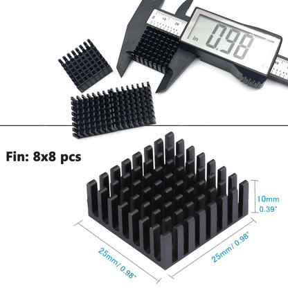 Awxlumv Small Aluminum Heatsink 25x25x10mm / 0.98x0.98x0.39inch with Thermal Tape/ Pad for ASUS ROG Ally GPU IC Chips, Black