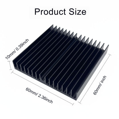 60x60x10mm Heatsink Kit with Thermal Conductive Adhesive Tape, Square Cooler Aluminum Heat Sink Set for for Circuit Board Led Panel Router IC Amplifier Platform Chip Fans and DIY