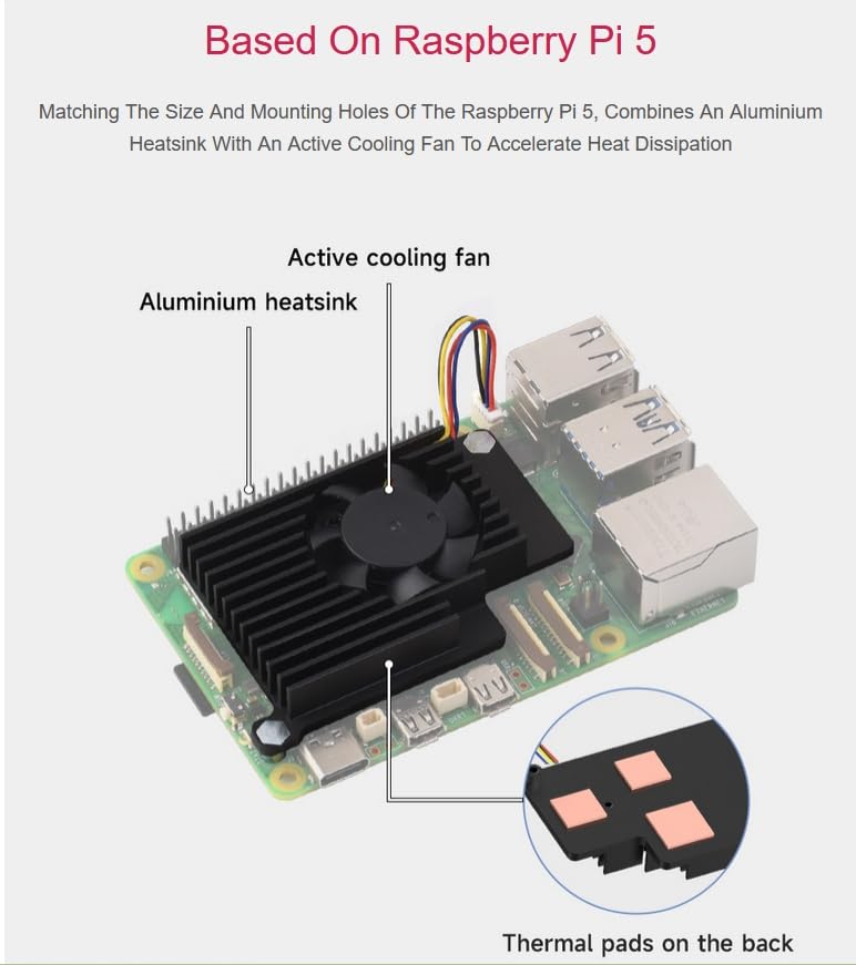 Raspberry Pi 5 Official Active Cooler，Aluminium Heatsink, Variable-Speed Blower (Black)
