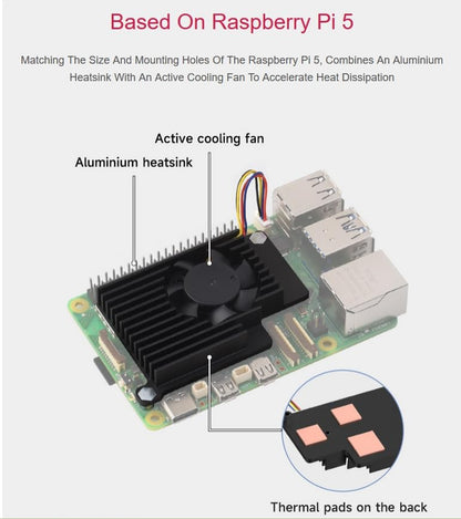Raspberry Pi 5 Official Active Cooler，Aluminium Heatsink, Variable-Speed Blower (Black)
